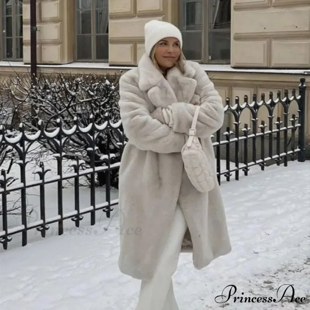 Faux Fur Stylish Long Belted Coat - Image 26
