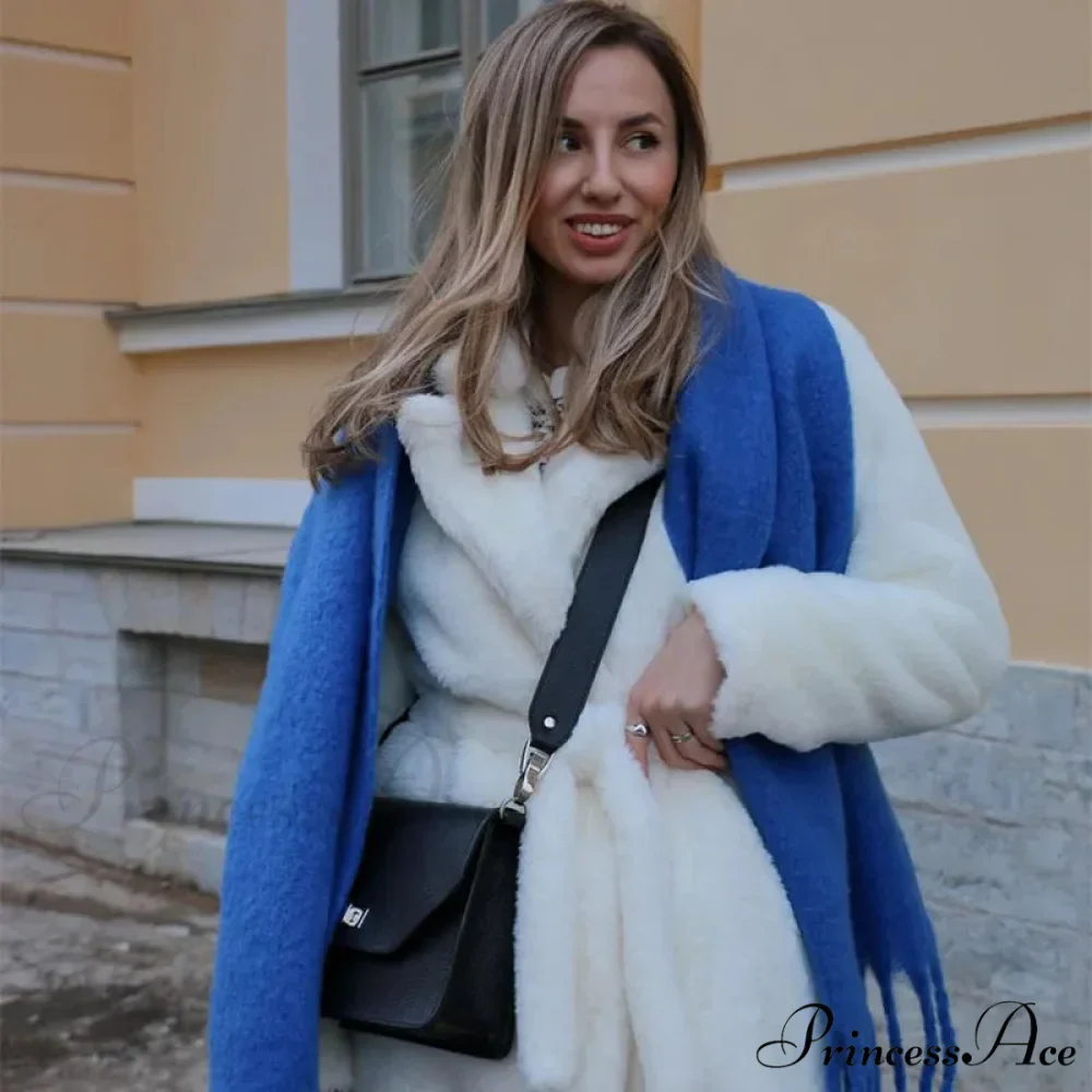Faux Fur Stylish Long Belted Coat - Image 28