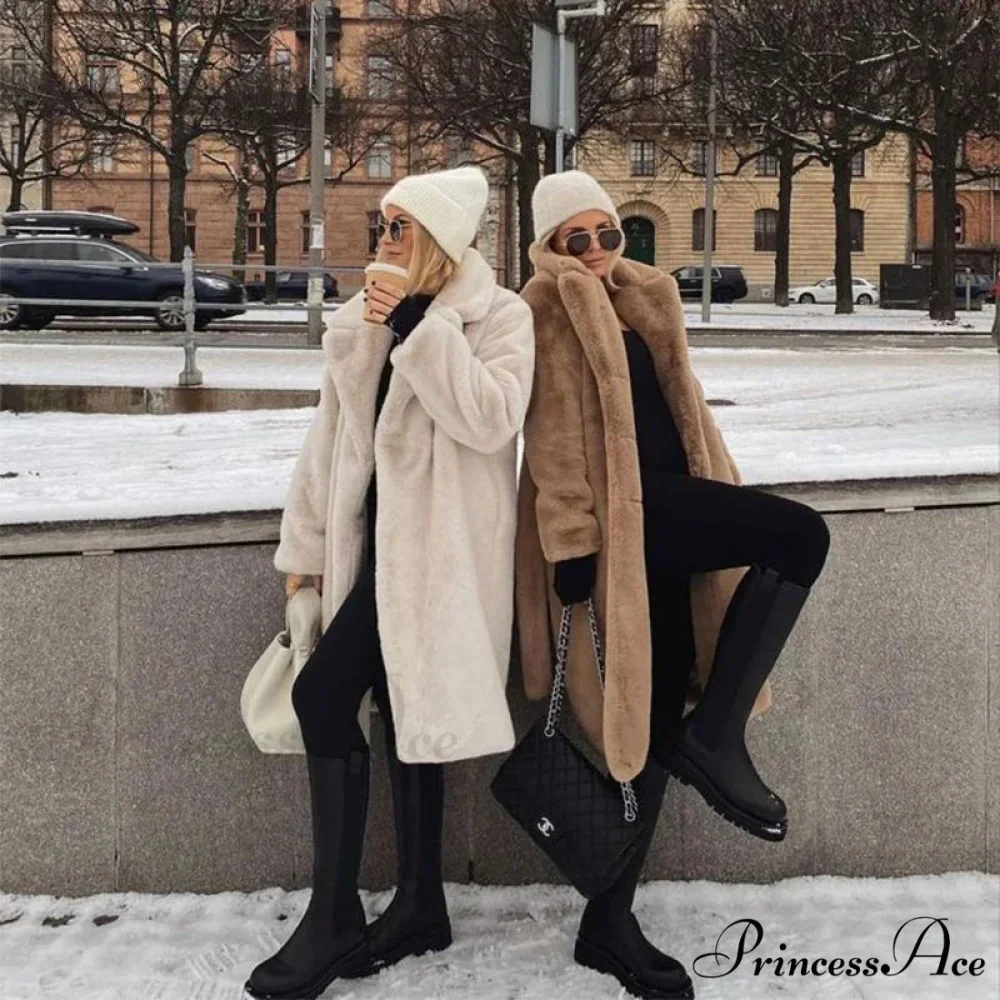 Faux Fur Stylish Long Belted Coat - Image 3