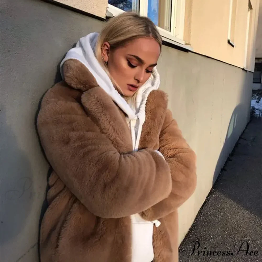 Faux Fur Stylish Long Belted Coat - Image 31