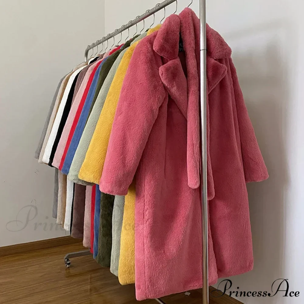Faux Fur Stylish Long Belted Coat - Image 32