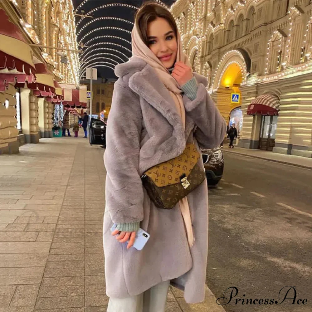 Faux Fur Stylish Long Belted Coat - Image 5