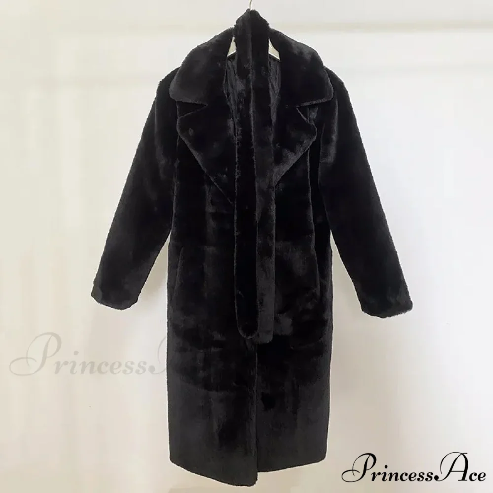Faux Fur Stylish Long Belted Coat - Image 8