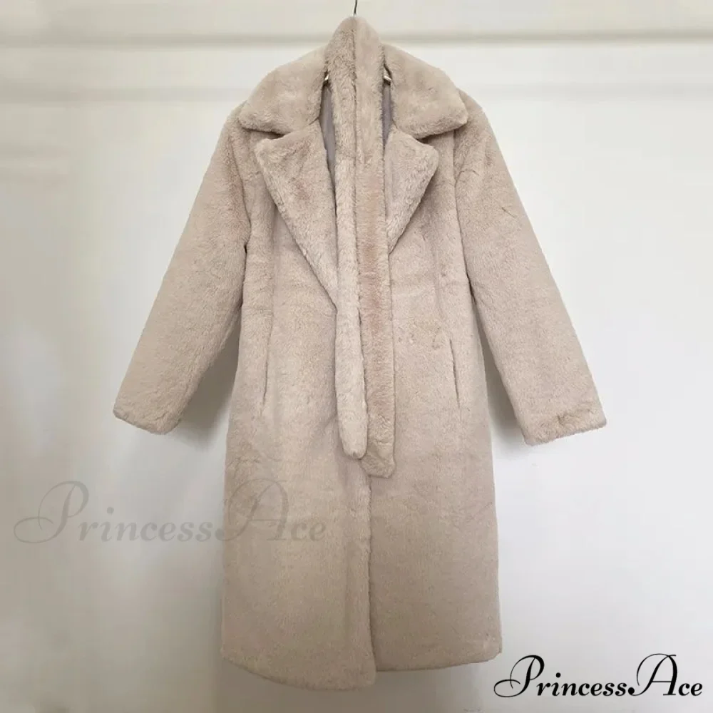 Faux Fur Stylish Long Belted Coat - Image 9