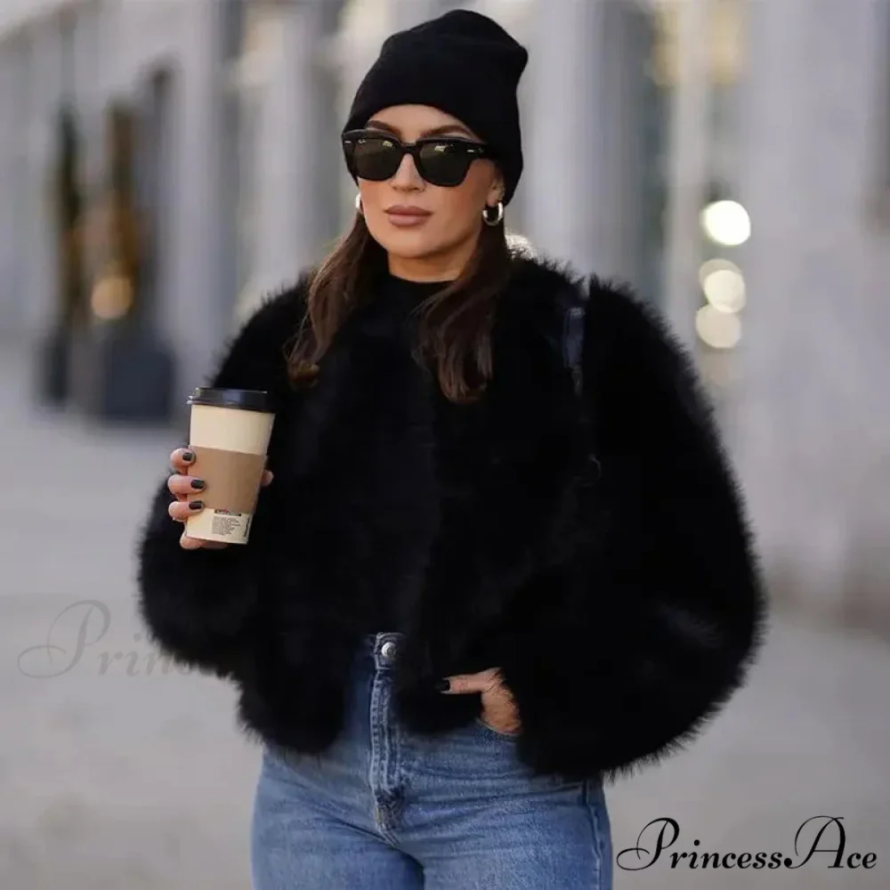 Cropped Faux Stylish Fur Coat - Image 6