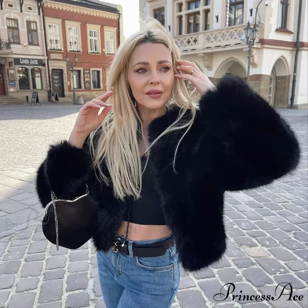 Cropped Faux Stylish Fur Coat - Image 8