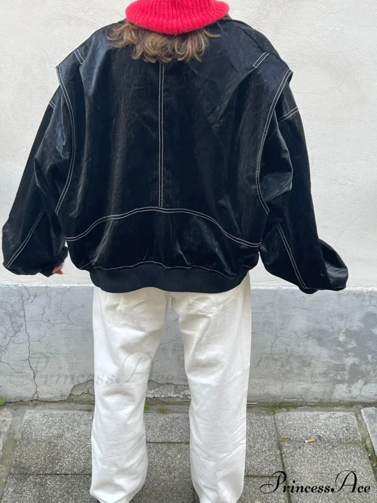 Collar Zipper Stylish Bomber Overshirt Jacket - Image 4
