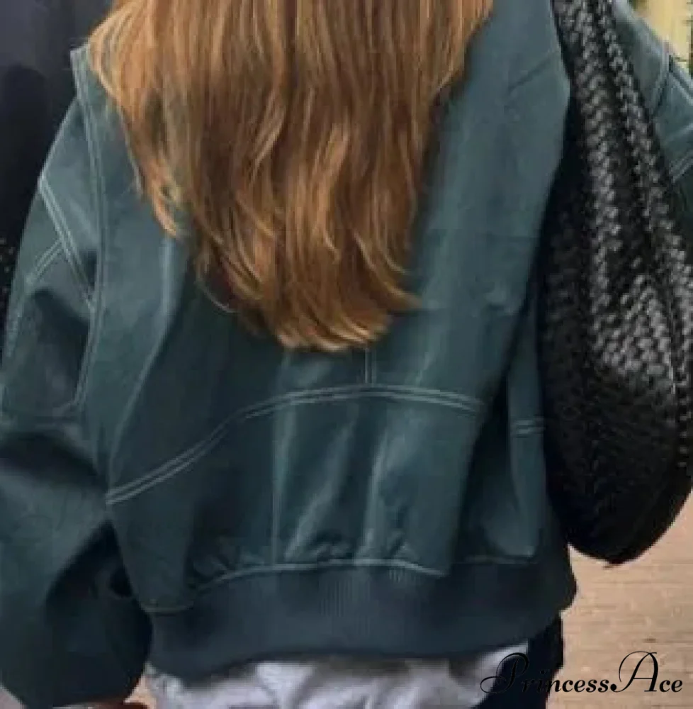 Collar Zipper Stylish Bomber Overshirt Jacket - Image 6