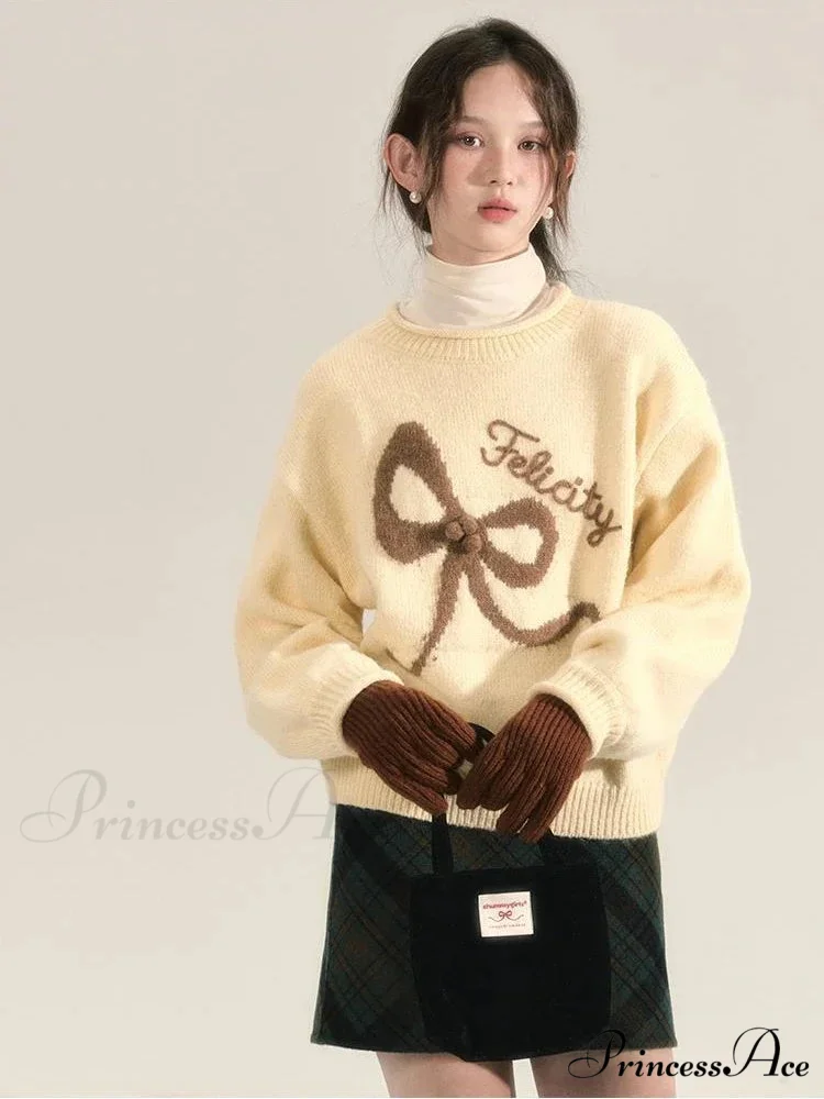 Embroidery Elegant Bow Sweater - Image 2