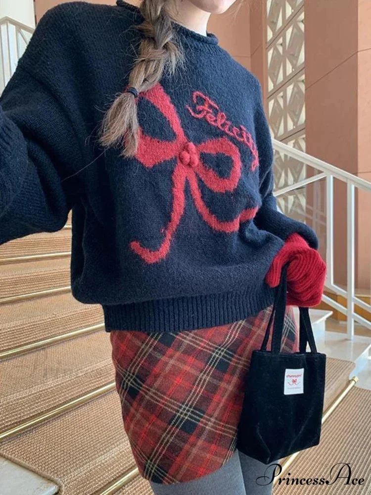 Embroidery Elegant Bow Sweater - Image 4