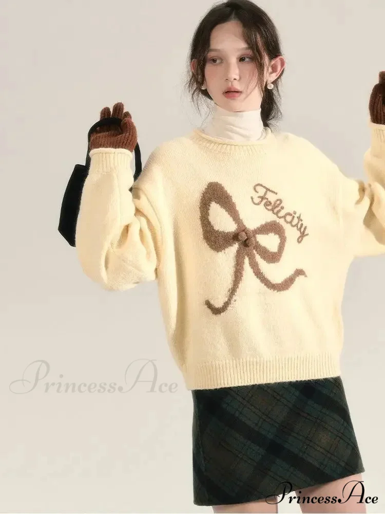 Embroidery Elegant Bow Sweater - Image 6