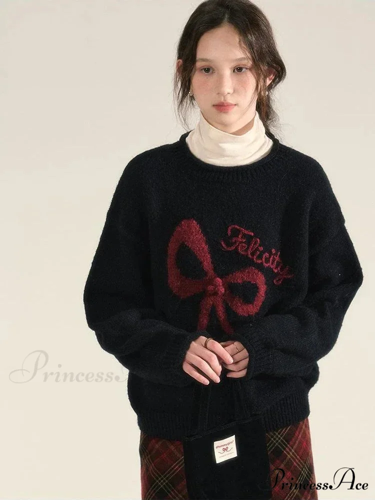 Embroidery Elegant Bow Sweater - Image 8
