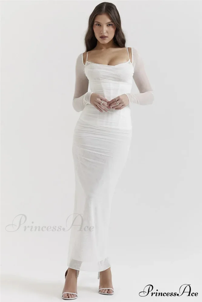 Sheer Long Sleeve Charming Bodycon Maxi Dress - Image 10