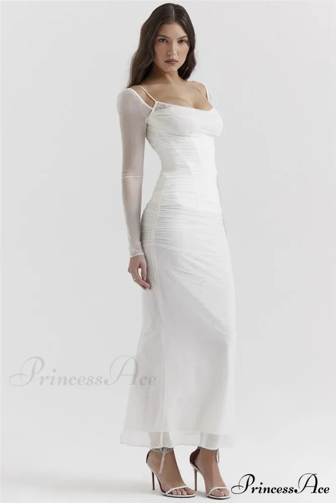 Sheer Long Sleeve Charming Bodycon Maxi Dress - Image 11