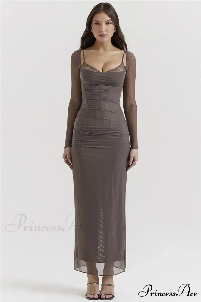 Sheer Long Sleeve Charming Bodycon Maxi Dress - Image 15