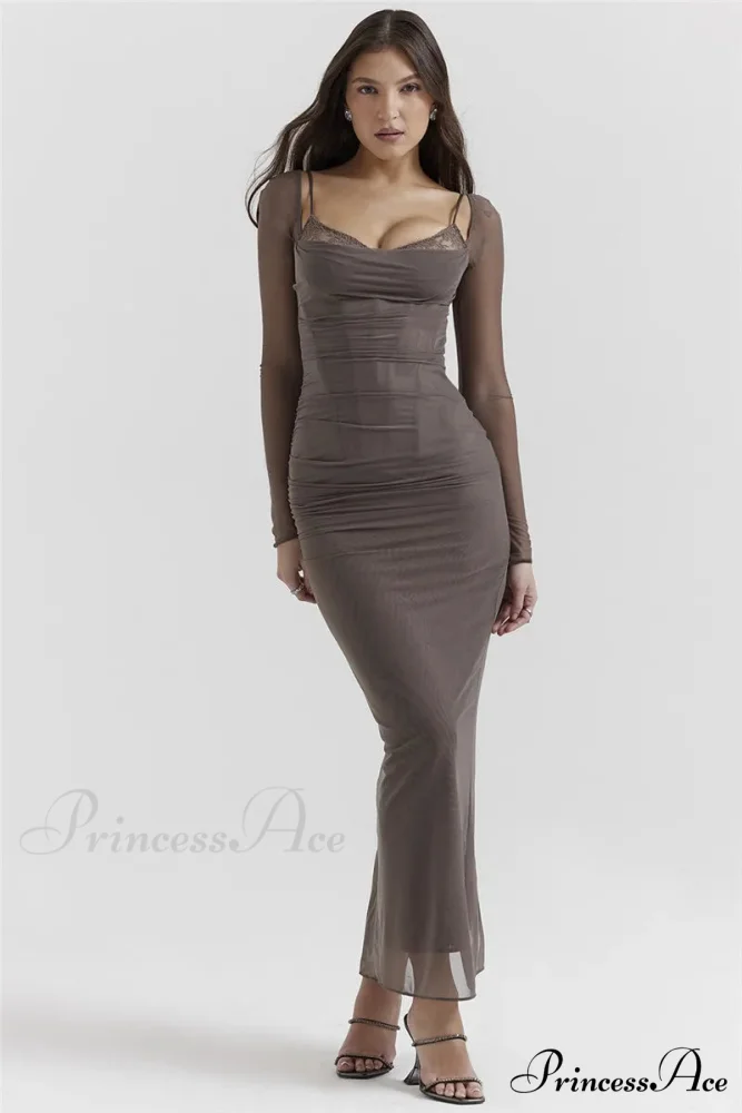 Sheer Long Sleeve Charming Bodycon Maxi Dress - Image 16