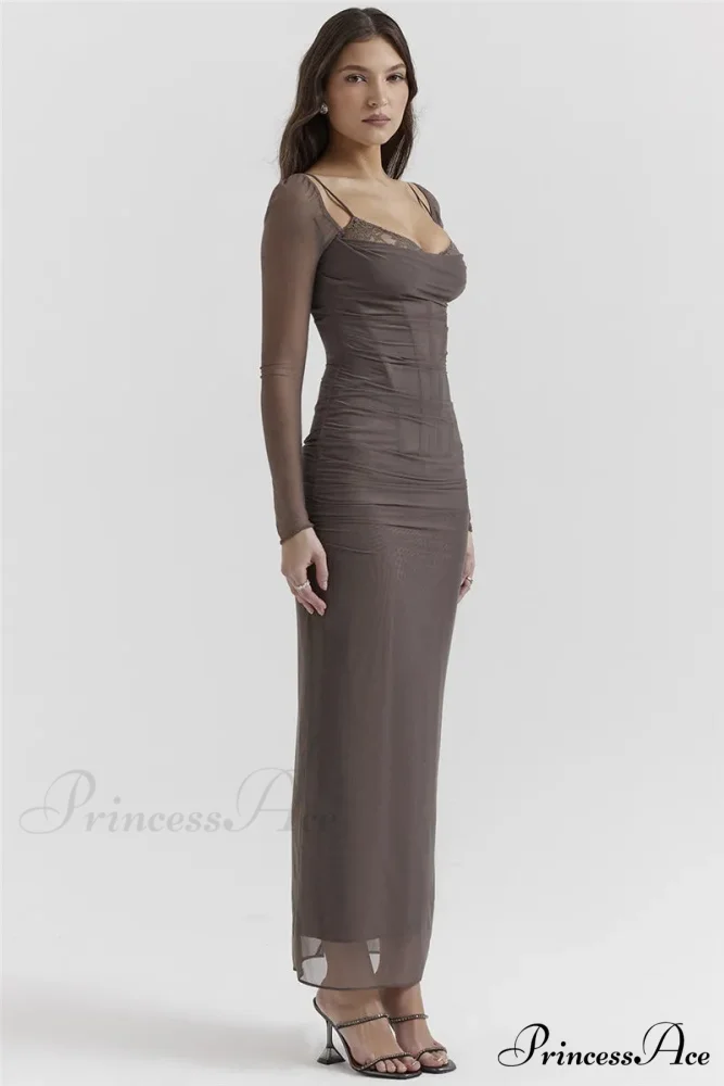 Sheer Long Sleeve Charming Bodycon Maxi Dress - Image 17