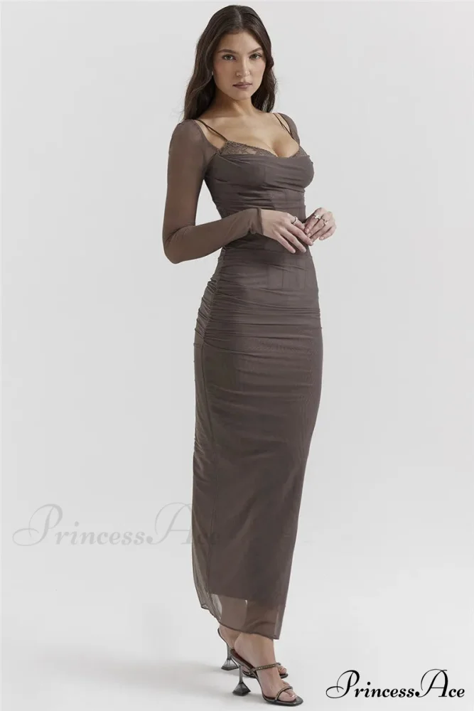 Sheer Long Sleeve Charming Bodycon Maxi Dress - Image 18
