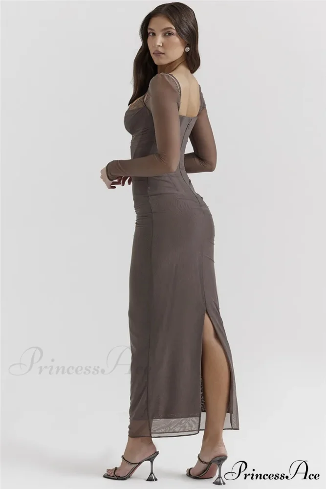 Sheer Long Sleeve Charming Bodycon Maxi Dress - Image 19