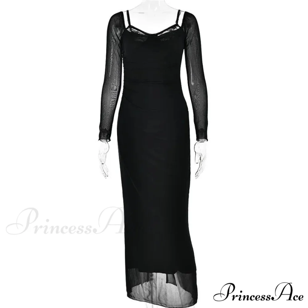 Sheer Long Sleeve Charming Bodycon Maxi Dress - Image 5