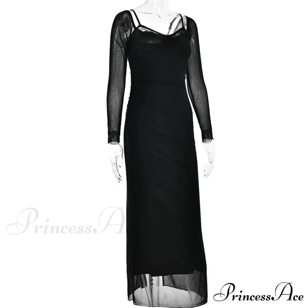 Sheer Long Sleeve Charming Bodycon Maxi Dress - Image 6