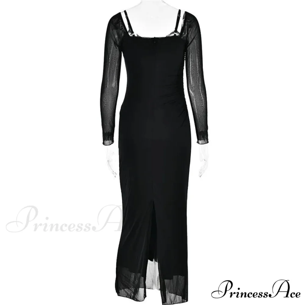 Sheer Long Sleeve Charming Bodycon Maxi Dress - Image 7
