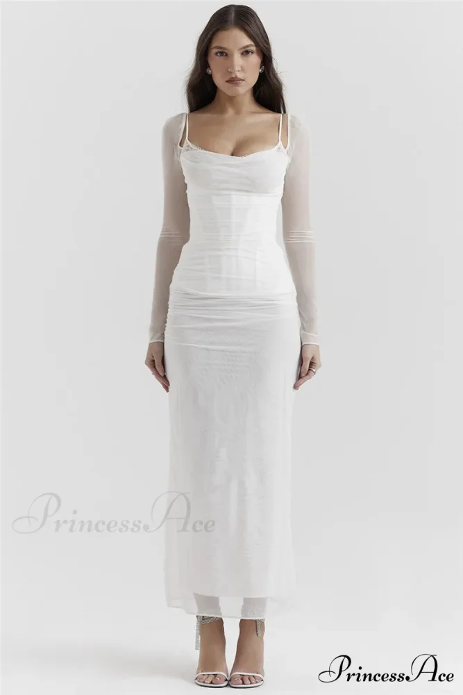 Sheer Long Sleeve Charming Bodycon Maxi Dress - Image 9