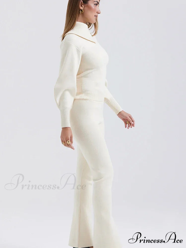 Knit Rib Long Sleeve Graceful Top And Pants Set - Image 10