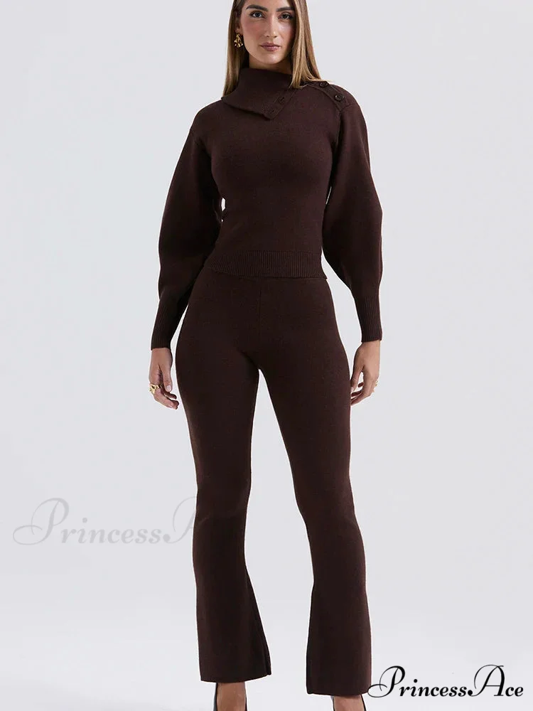 Knit Rib Long Sleeve Graceful Top And Pants Set - Image 14