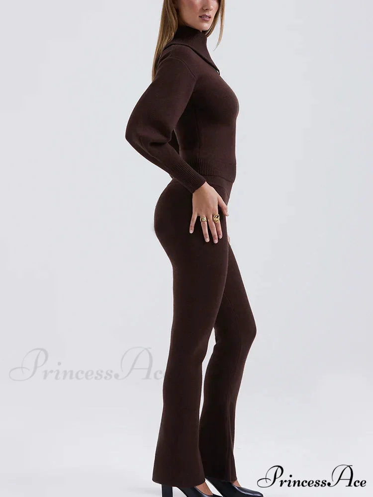 Knit Rib Long Sleeve Graceful Top And Pants Set - Image 15