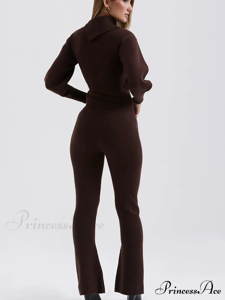 Knit Rib Long Sleeve Graceful Top And Pants Set - Image 16