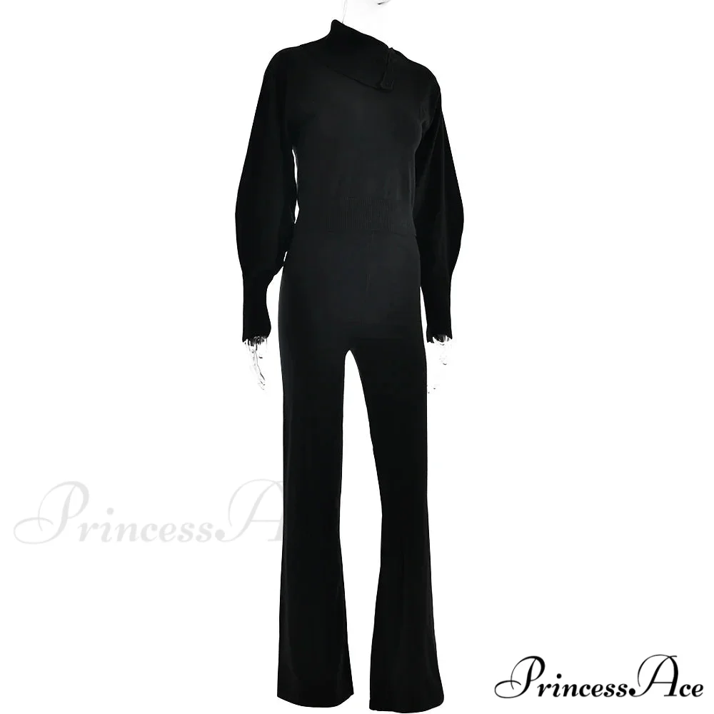 Knit Rib Long Sleeve Graceful Top And Pants Set - Image 5