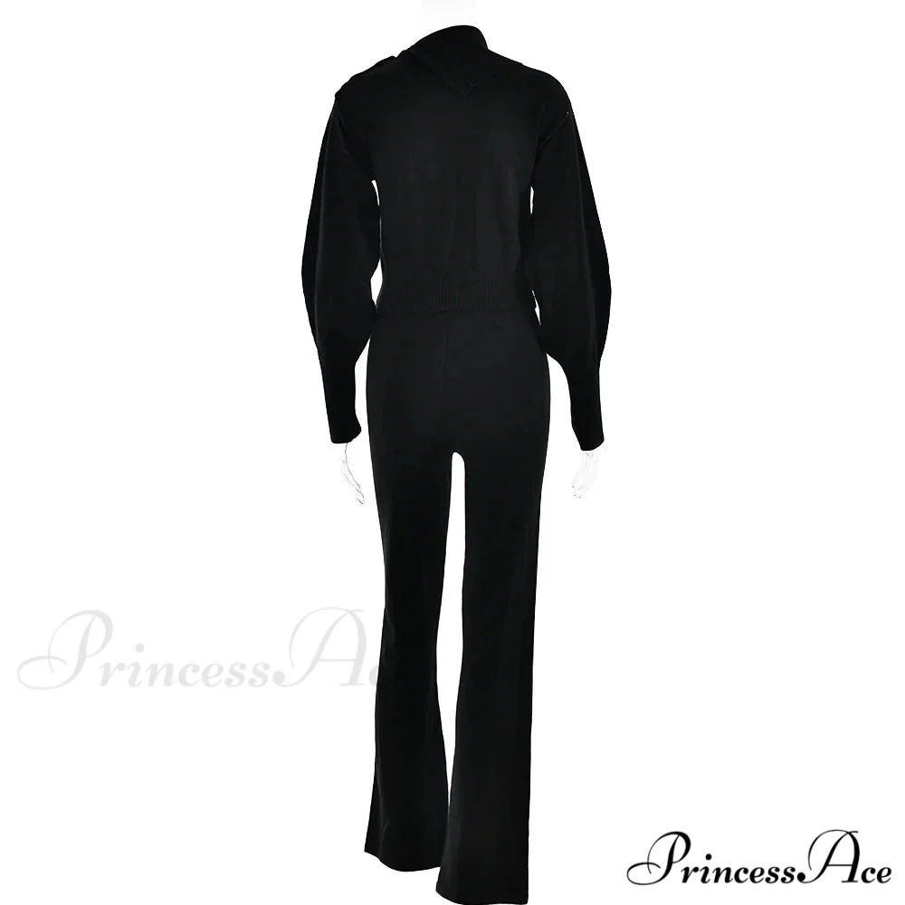 Knit Rib Long Sleeve Graceful Top And Pants Set - Image 6