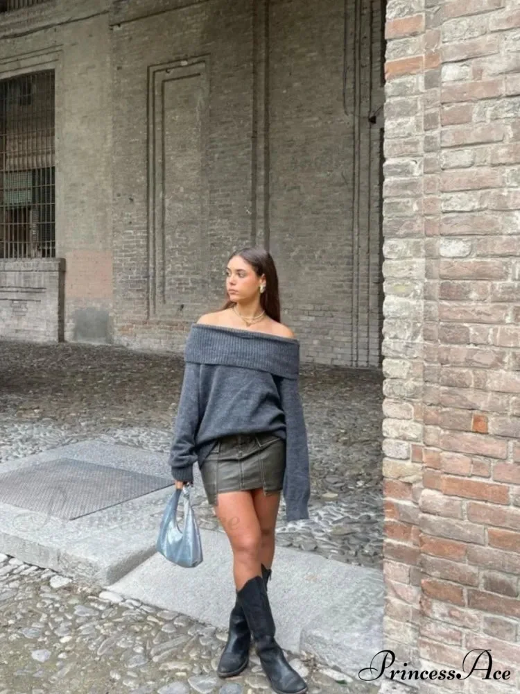 Long Sleeve Stylish Off Shoulder Sweater - Image 11