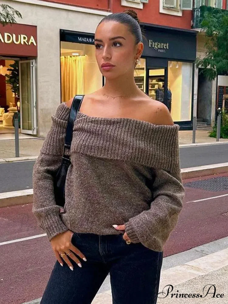 Long Sleeve Stylish Off Shoulder Sweater - Image 9