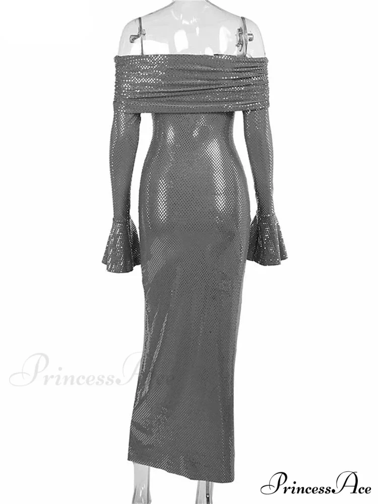 Sequin Long Sleeve Charming Off-Shoulder Maxi Dress - Image 10