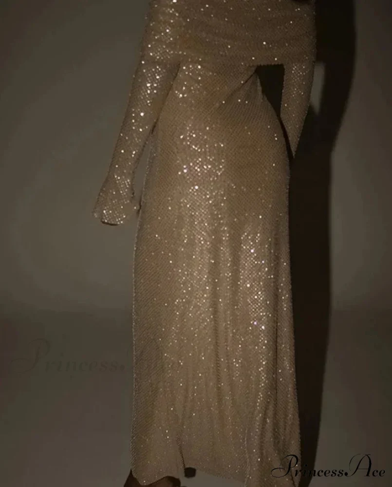 Sequin Long Sleeve Charming Off-Shoulder Maxi Dress - Image 7