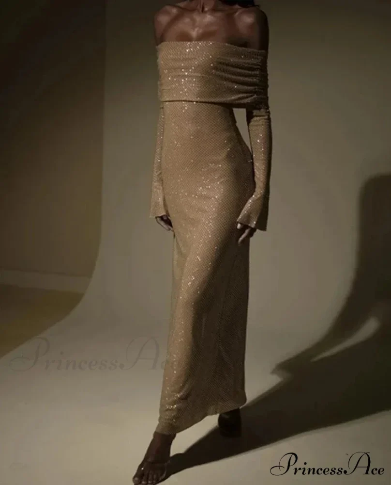 Sequin Long Sleeve Charming Off-Shoulder Maxi Dress - Image 8