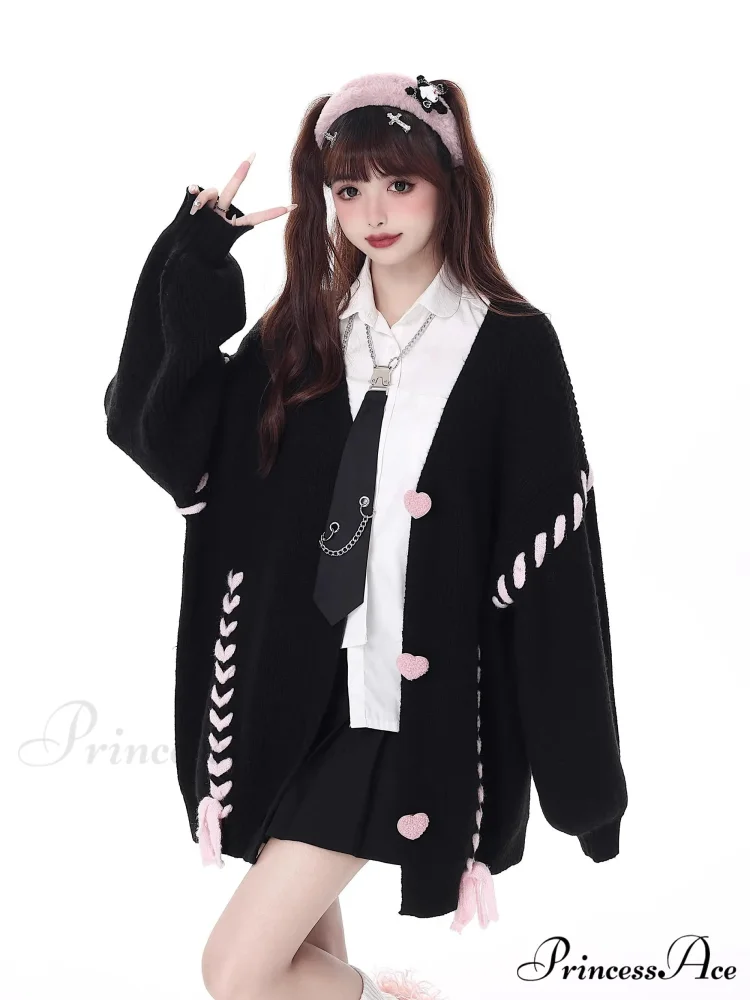 Heart Buttons Ribbion Charming Lace Up Cardigan - Image 12