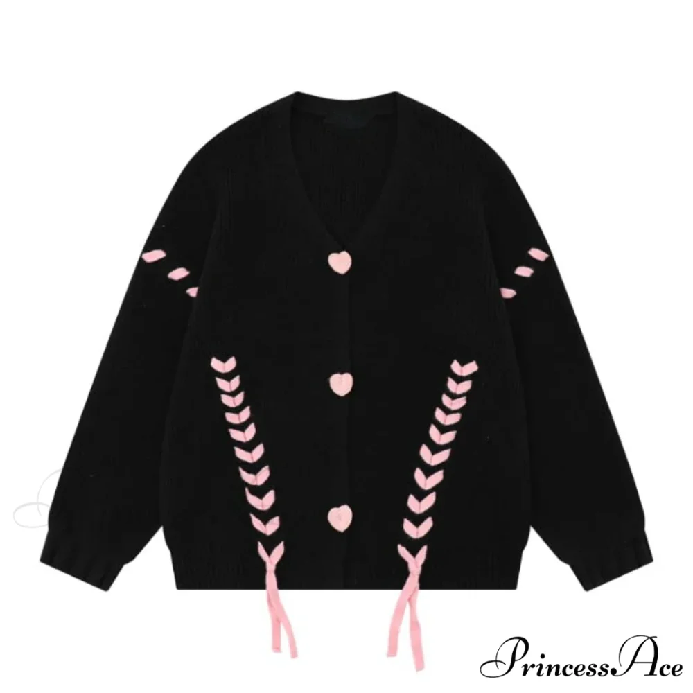 Heart Buttons Ribbion Charming Lace Up Cardigan - Image 4