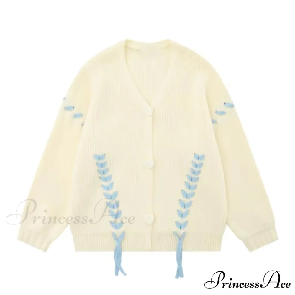 Heart Buttons Ribbion Charming Lace Up Cardigan - Image 5