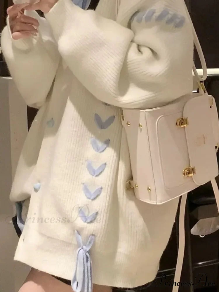 Heart Buttons Ribbion Charming Lace Up Cardigan - Image 7