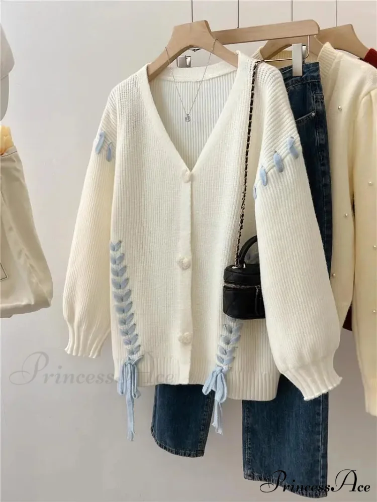 Heart Buttons Ribbion Charming Lace Up Cardigan - Image 9