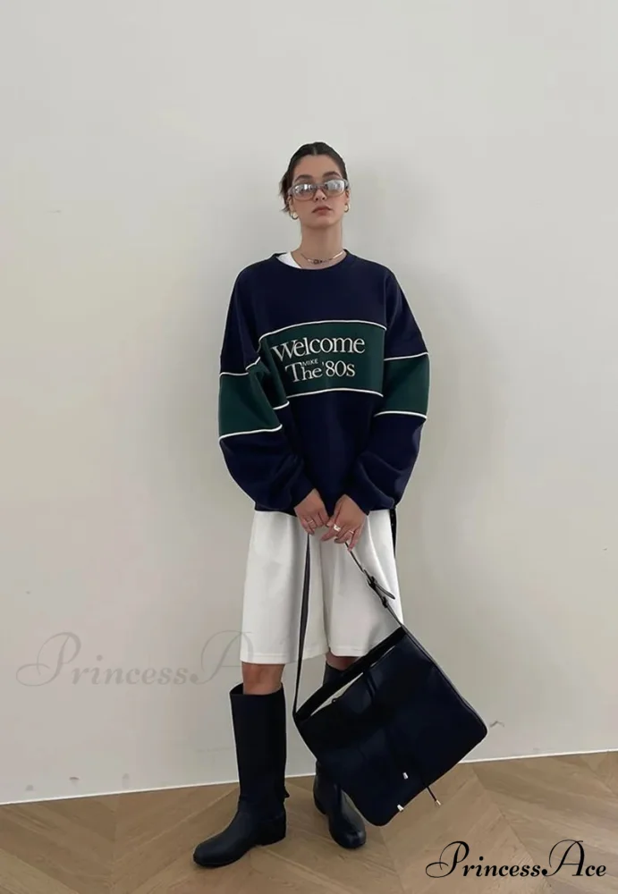 Blue Letter Stylish Print Sweatshirt - Image 13