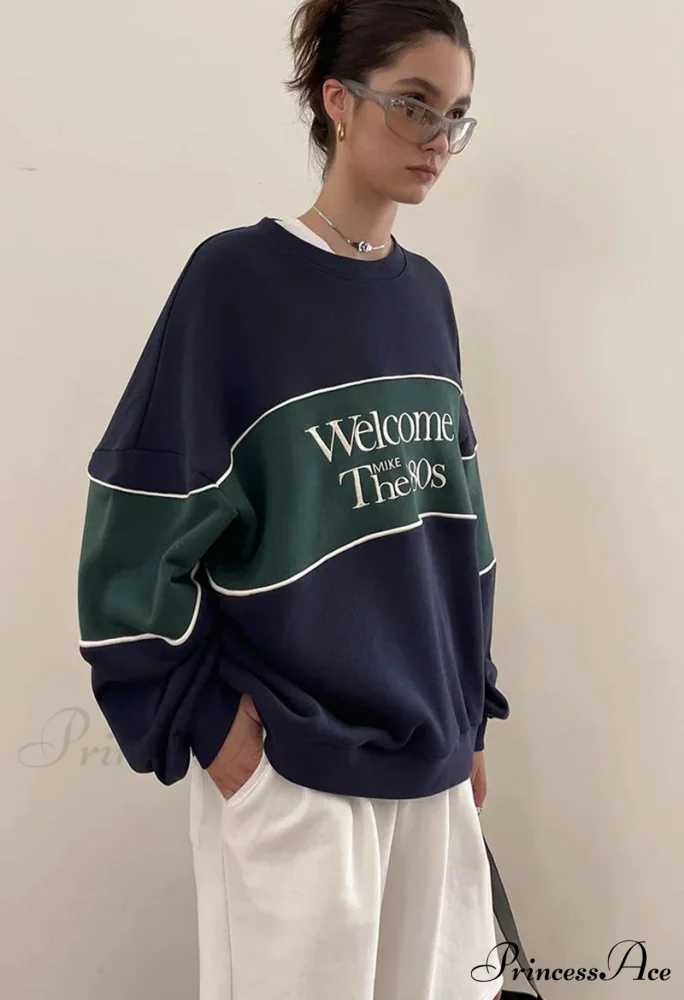 Blue Letter Stylish Print Sweatshirt - Image 14