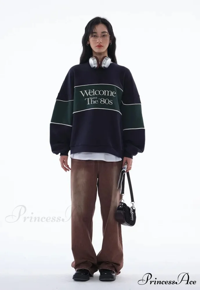 Blue Letter Stylish Print Sweatshirt - Image 19