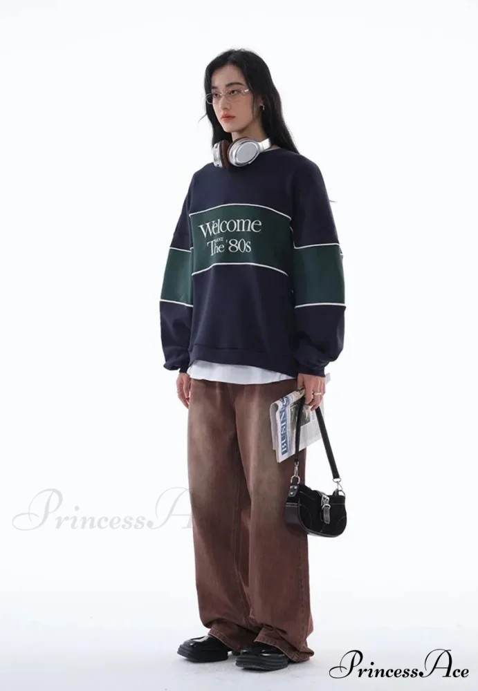 Blue Letter Stylish Print Sweatshirt - Image 20