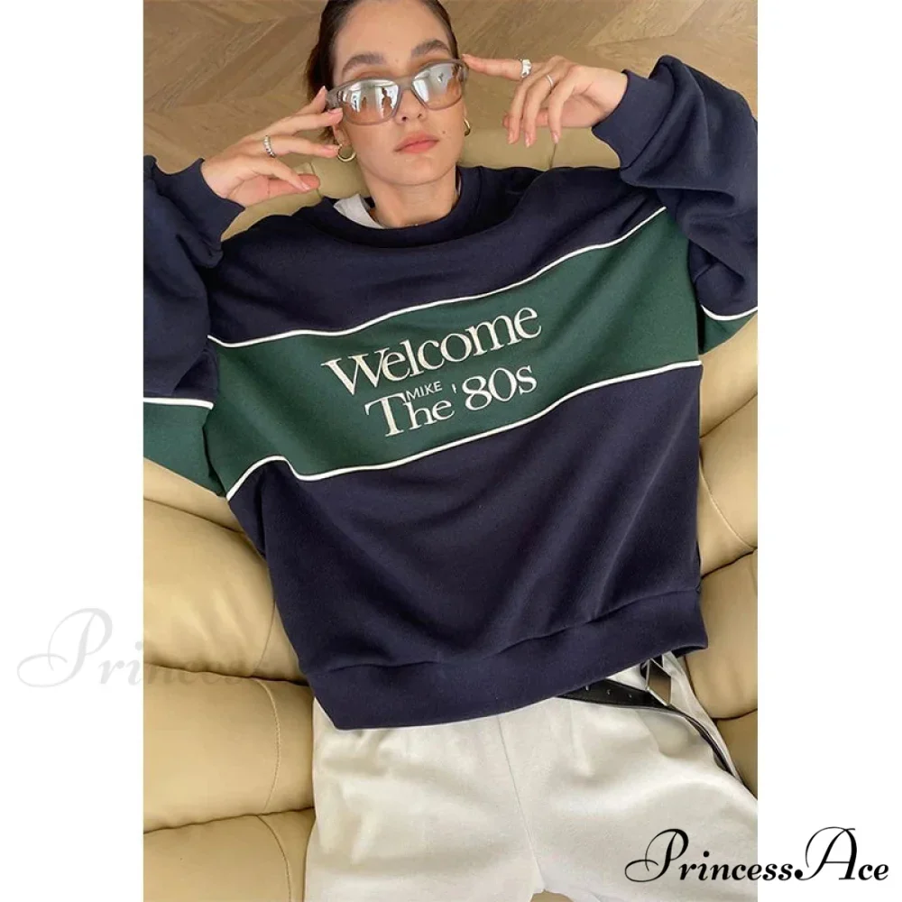 Blue Letter Stylish Print Sweatshirt - Image 3