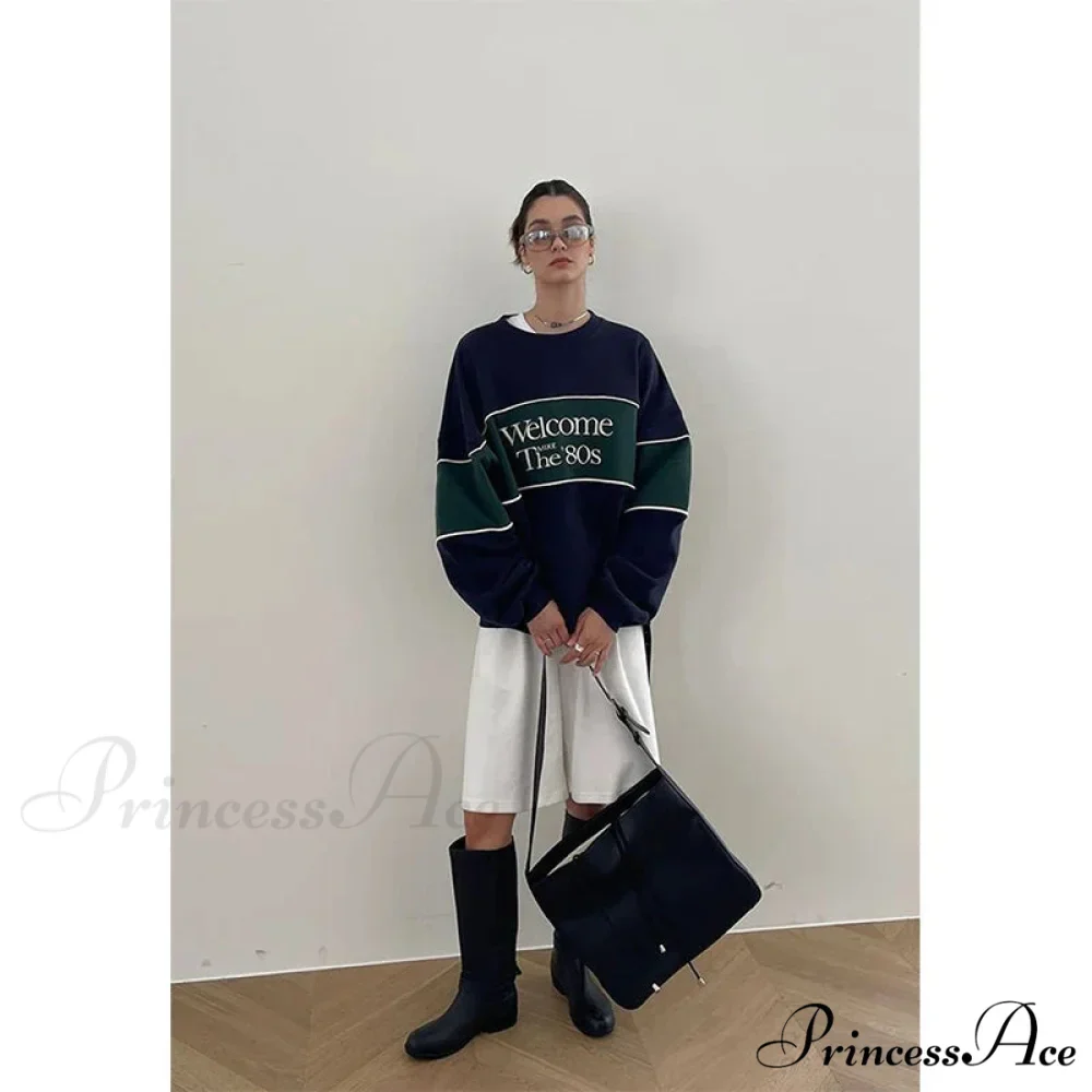 Blue Letter Stylish Print Sweatshirt - Image 6