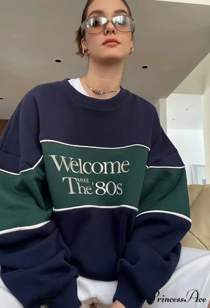 Blue Letter Stylish Print Sweatshirt - Image 8